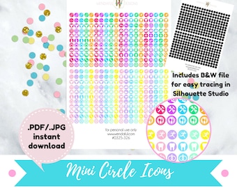 Item #0325-0326 Mini Circle Icons Stickers (perfect for planners)
