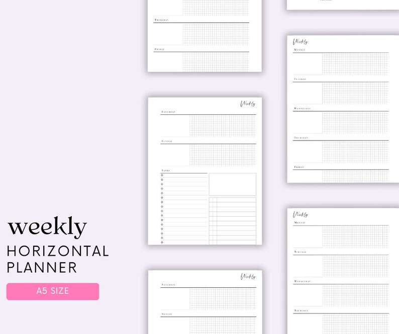 A5 Size Ring Bound - Weekly Horizontal Planner Printable - Etsy