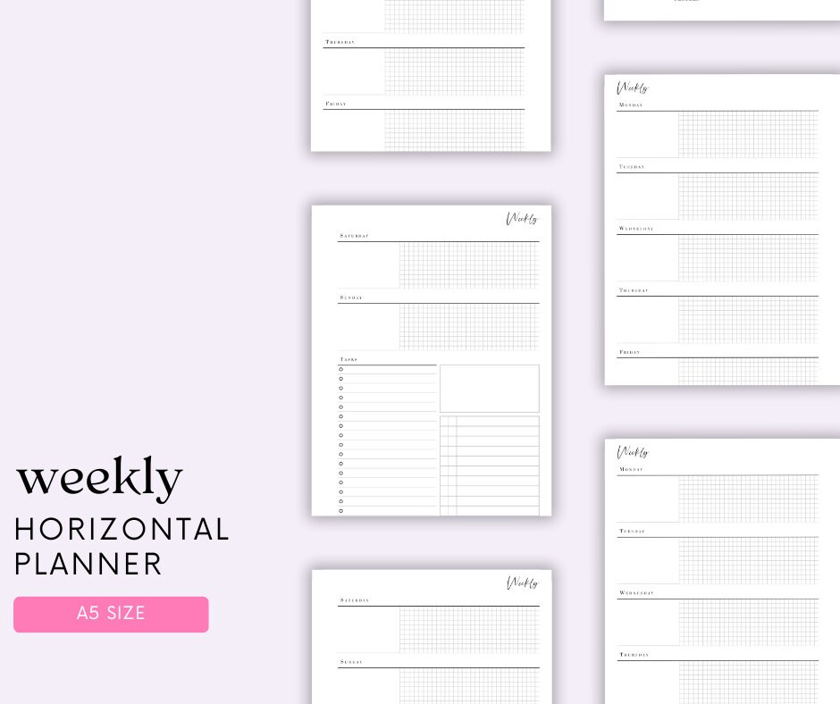 A5 Size Ring Bound - Weekly Horizontal Planner Printable - Etsy