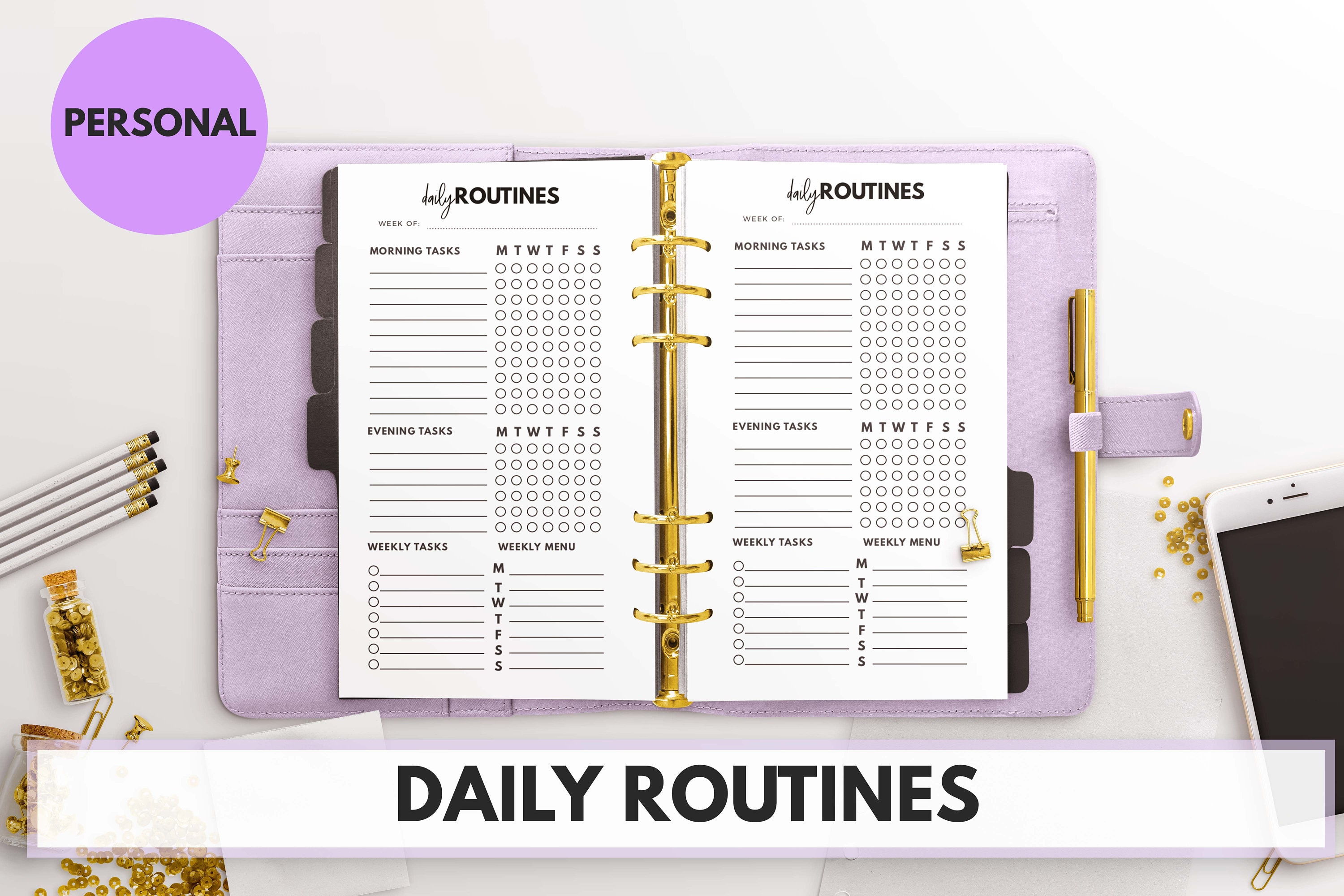 PERSONAL Size Ring Bound - Daily Routines Planner - Etsy