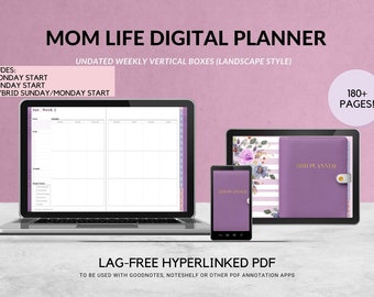 Undated Mom Life Digital Planner - Weekly Vertical Box Layout (Sunday/Monday Start) | GoodNotes App, Noteshelf