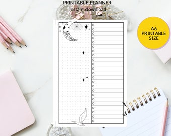 Printable A6 Size Celestial To Do and Notes Planner | Instant Download