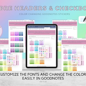 Digital Ombre Headers and Checklists Planner Stickers for GoodNotes
