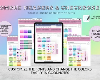 Digital Ombre Headers and Checklists Planner Stickers for GoodNotes