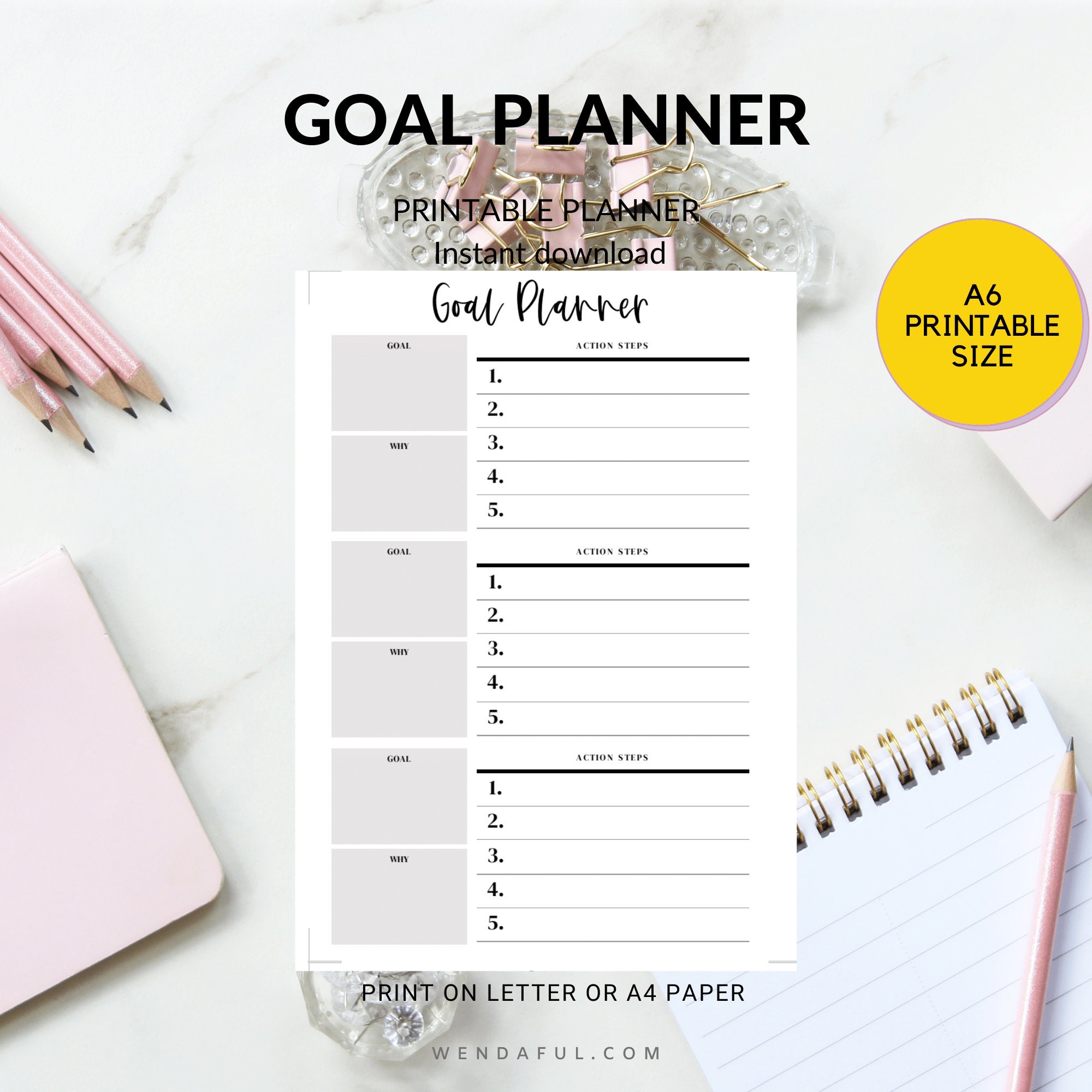 Printable Daily Planner A6 Size Printable Planner Inserts A6