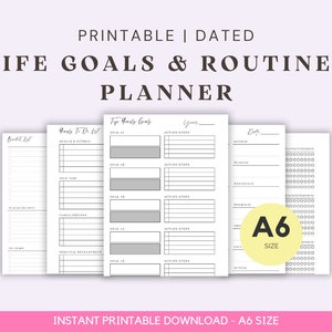 A6 Size Ring Bound Goals, Bucket List, Ideal Routine & Contacts Planner Printable image 1