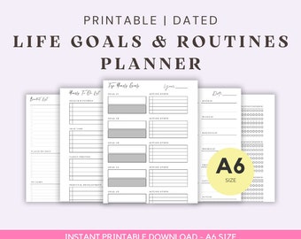 A6 Size Ring Bound -  Goals, Bucket List, Ideal Routine & Contacts Planner Printable