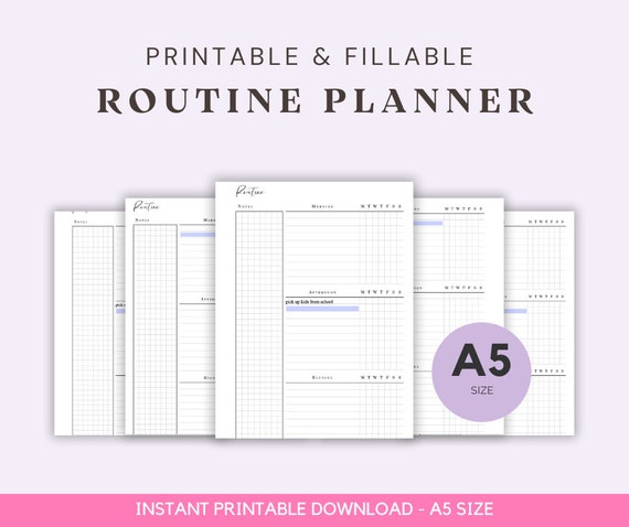 A5 Size Ring Bound -  Fillable Routine Planner Printable