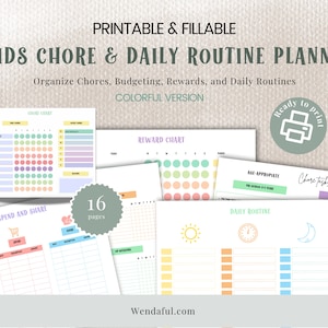 Fillable Kids Chore and Routine Bundle | Age-Appropriate Chore Ideas, Budgeting, Rewards, Daily Routines, Checklists, Allowance & More