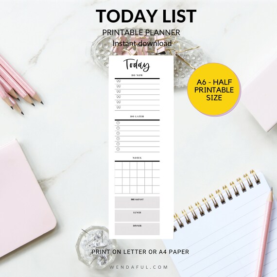 Printable A6 Half Size Today List | Instant Download