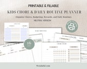 Neutral Fillable Kids Chore and Routine Planner Bundle | Age-Appropriate Chore Ideas, Budgeting, Rewards, Daily Routines, Checklists & More