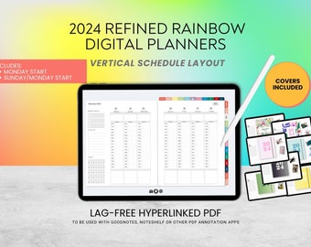 2024 Dated Vertical Refined Rainbow SCHEDULE Digital Planner | GoodNotes, Noteshelf App | Multiple Covers Included!