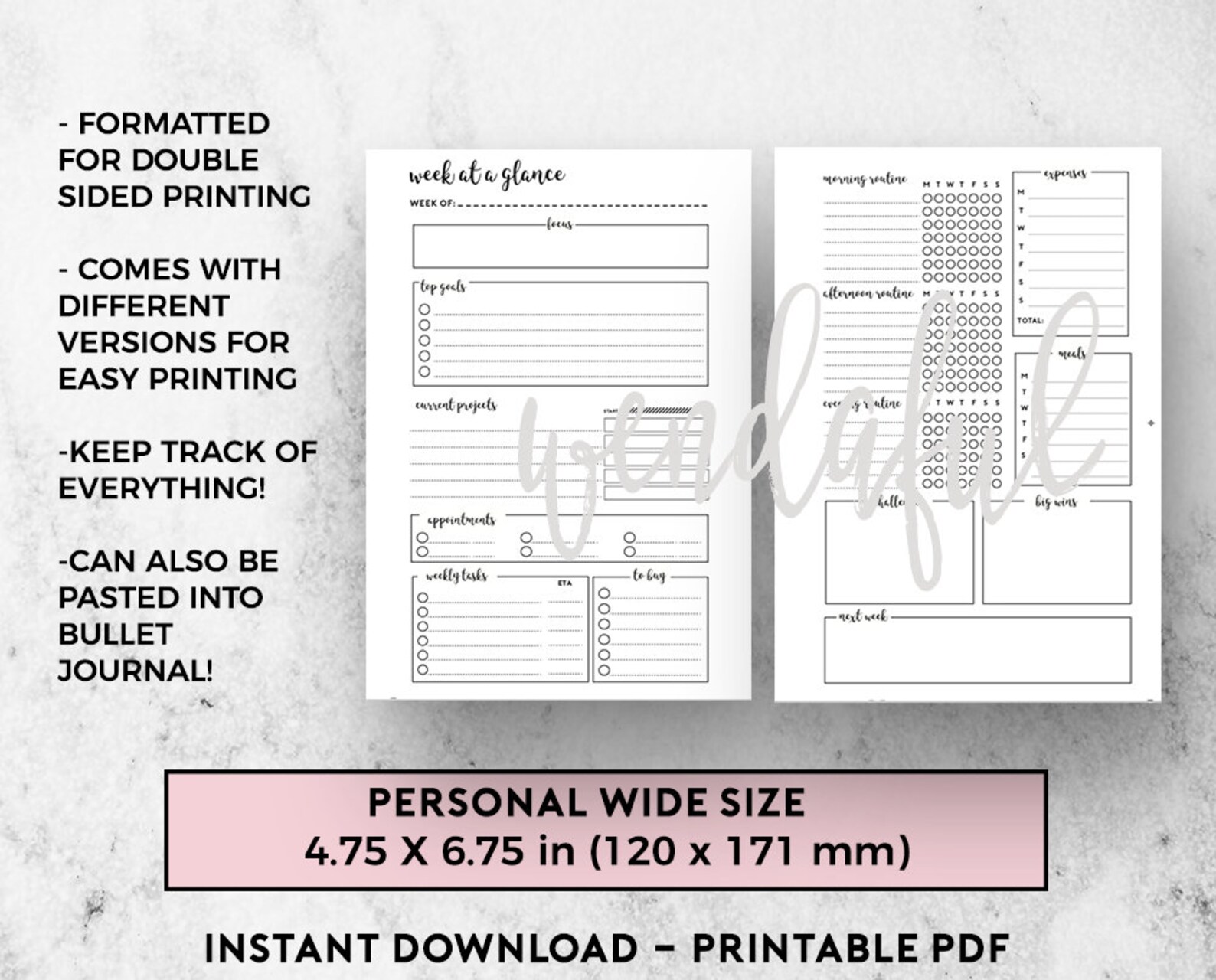 PERSONAL WIDE Size Ring Bound - Weekly Dashboard + Routine Planner - Etsy
