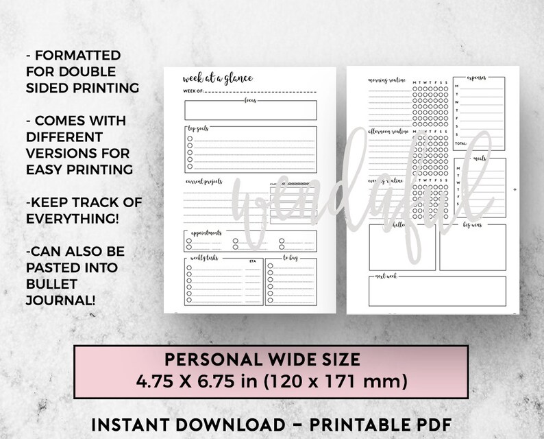 PERSONAL WIDE Size Ring Bound - Weekly Dashboard + Routine Planner - Etsy