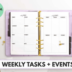 Personal Wide Size Ring Bound - Weekly Tasks & Events - Etsy