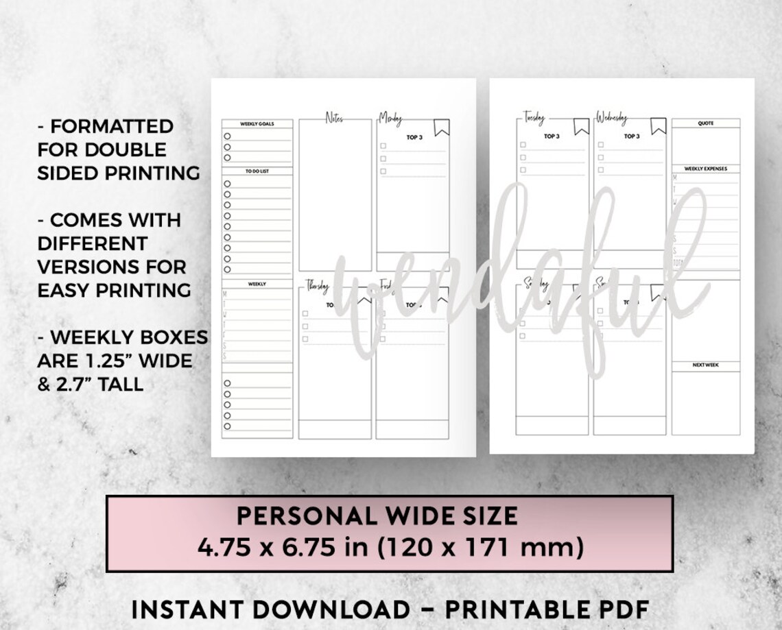 Personal Wide Size Ring Bound - Weekly Quad Planner - Etsy
