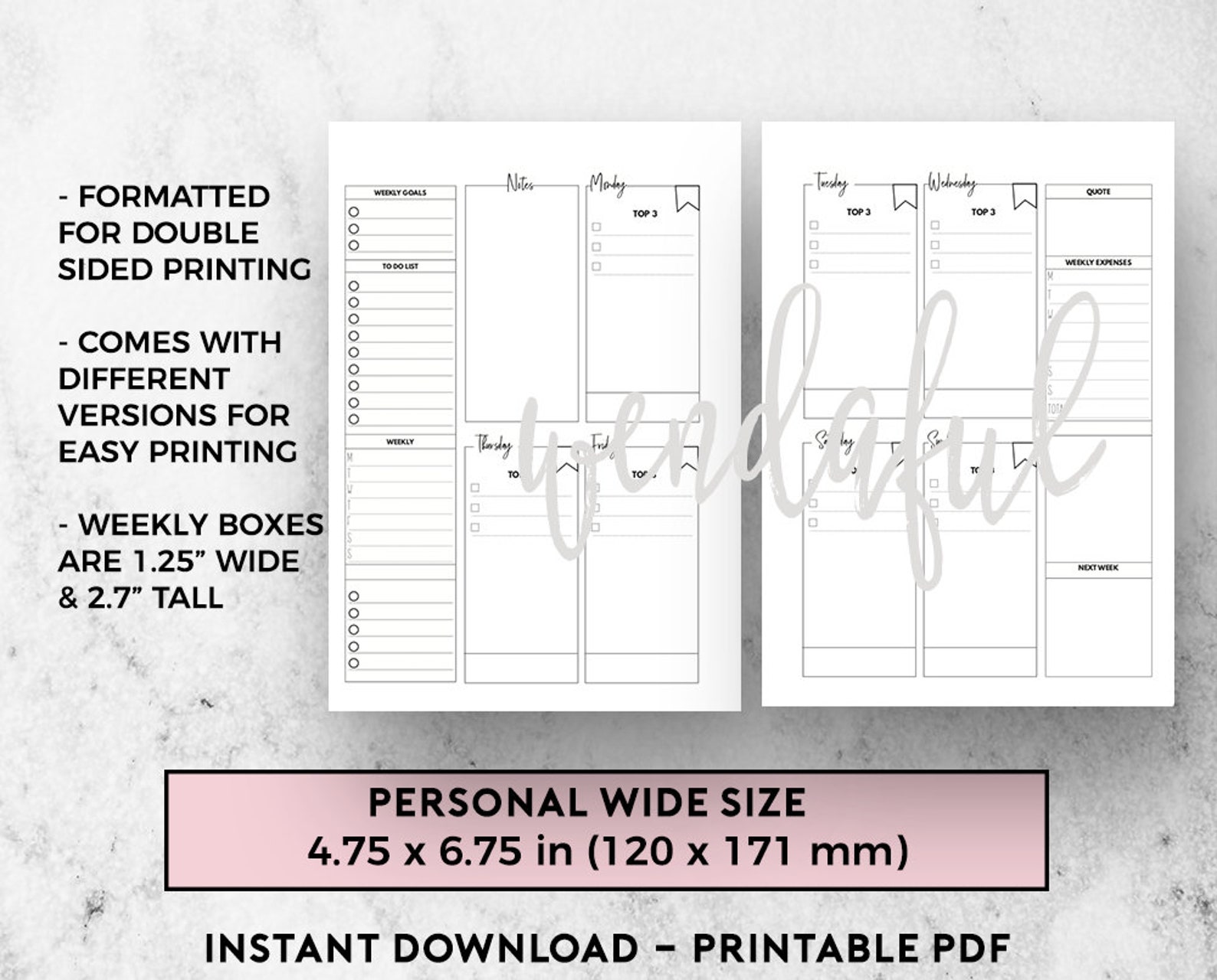 Personal Wide Size Ring Bound - Weekly Quad Planner - Etsy