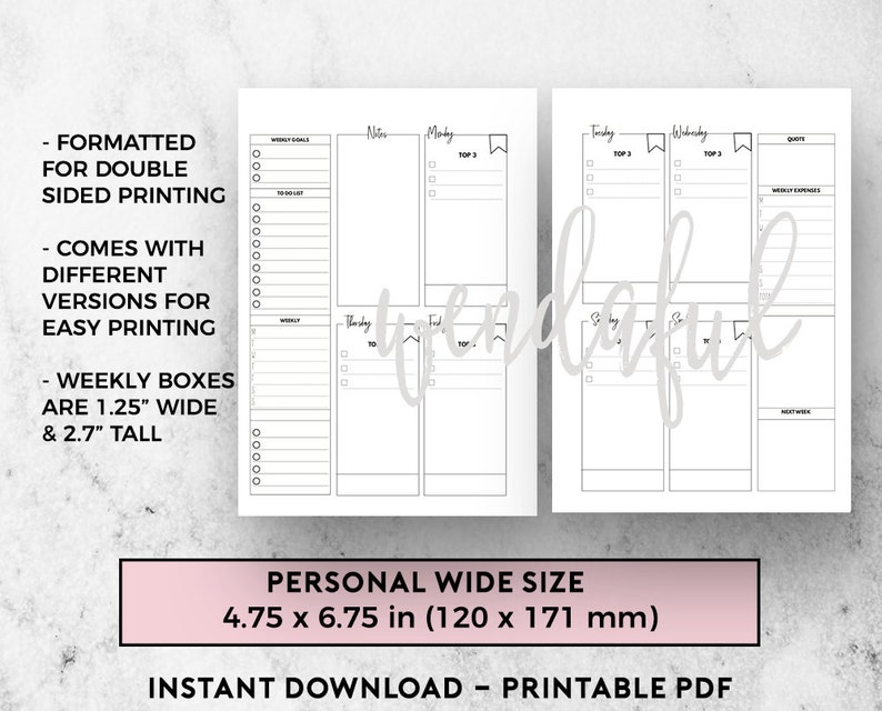 Personal Wide Size Ring Bound - Weekly Quad Planner - Etsy