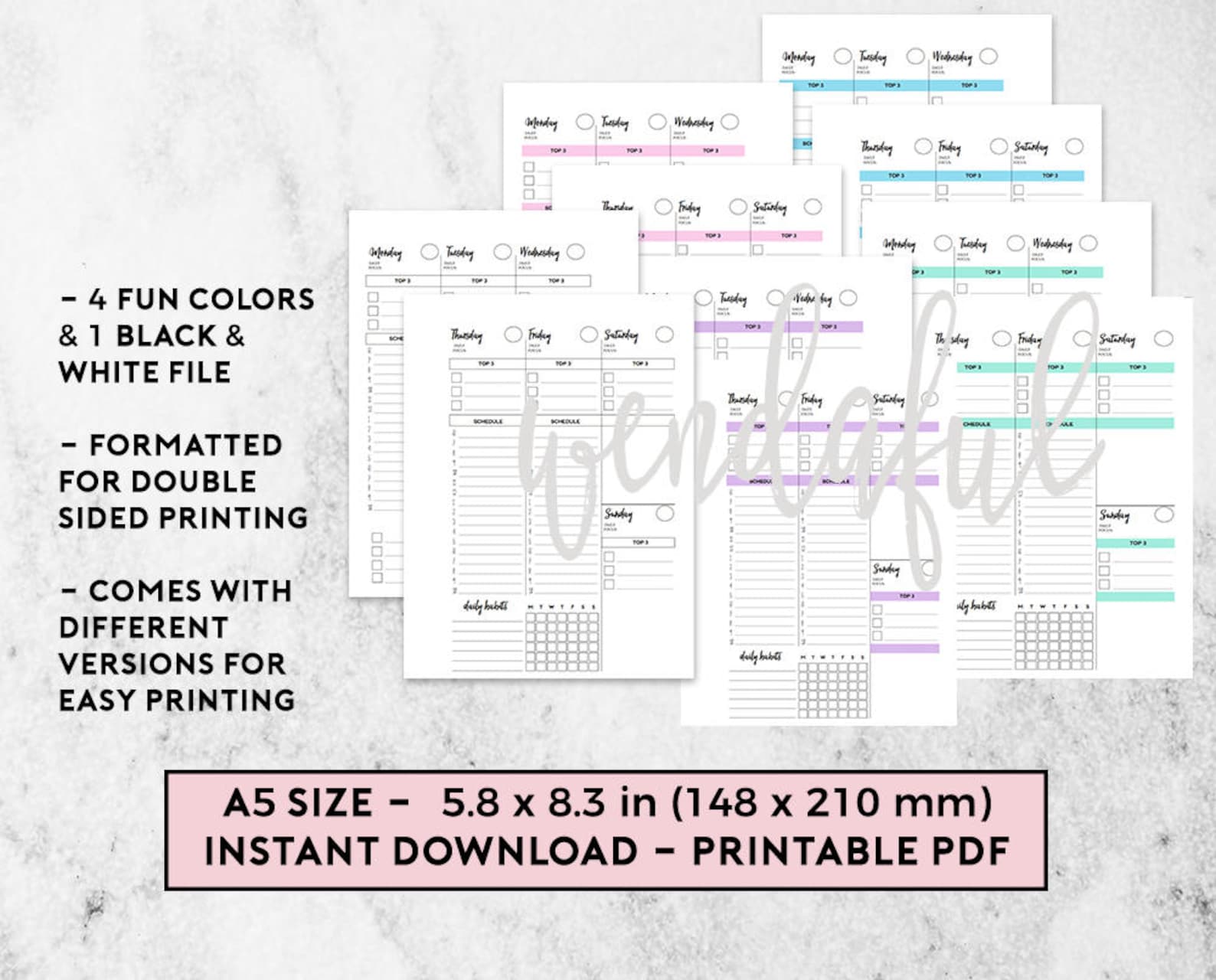 A5 Size Ring Bound - Productive Scheduled Week on Two Pages Planner - Etsy