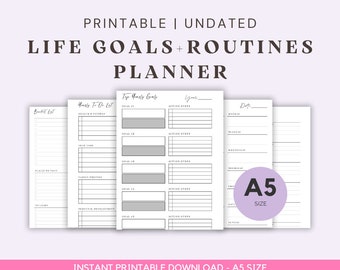 A5 Size Ring Bound -  Goals, Bucket List, Ideal Routine & Contacts Planner Printable