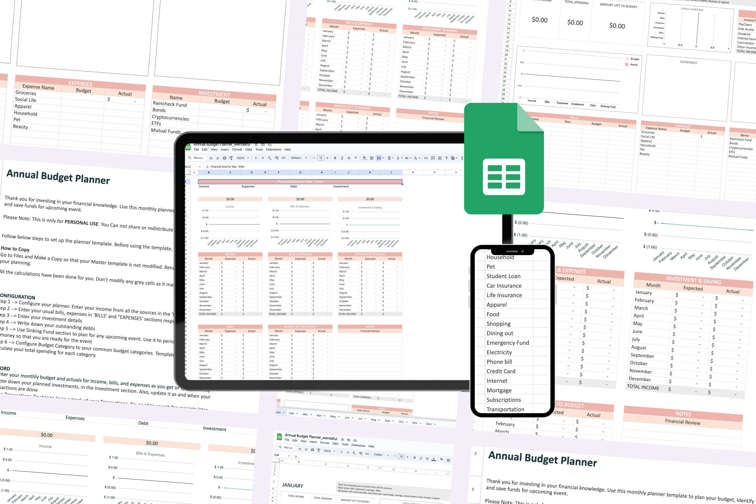 Google Sheets Annual Budget Planner - Etsy