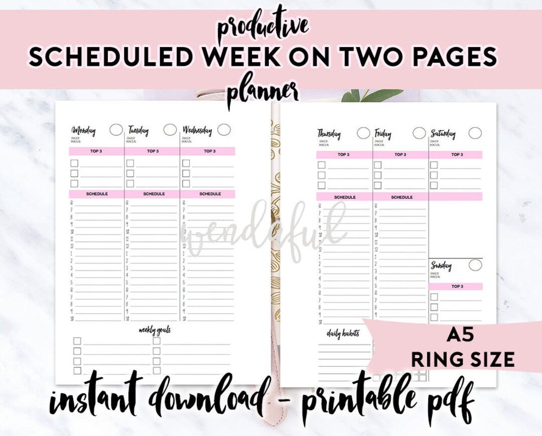 A5 Size Ring Bound - Productive Scheduled Week on Two Pages Planner - Etsy