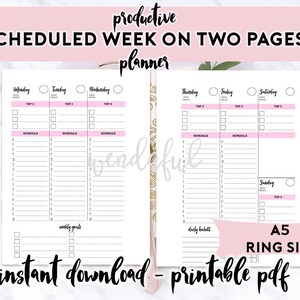 A5 Size Ring Bound - Productive Scheduled Week on Two Pages Planner - Etsy