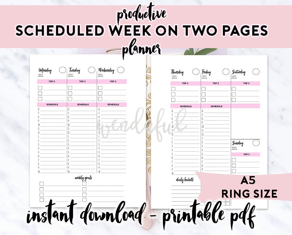 A5 Size Ring Bound - Productive Scheduled Week on Two Pages Planner - Etsy