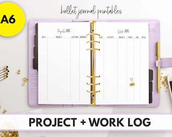 A6 Size Ring Bound - Bujo Style Project + Work Log Pages