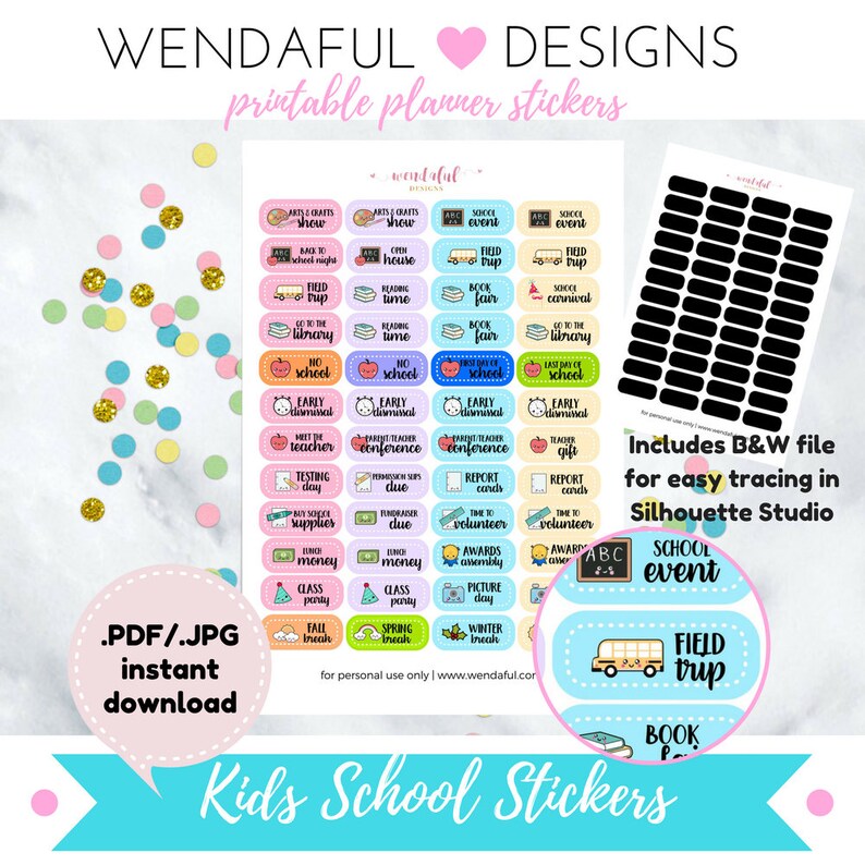 Printable Kids School Stickers perfect for Planners - Etsy