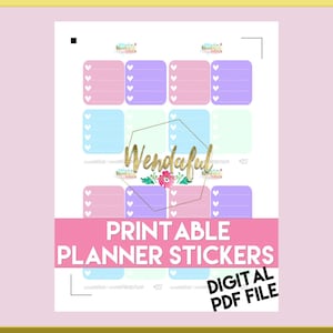 Item 0257 PRINTABLE Horizontal Pastel Heart Checklist with Dashed Lines Box Stickers for Erin Condren Planners image 1