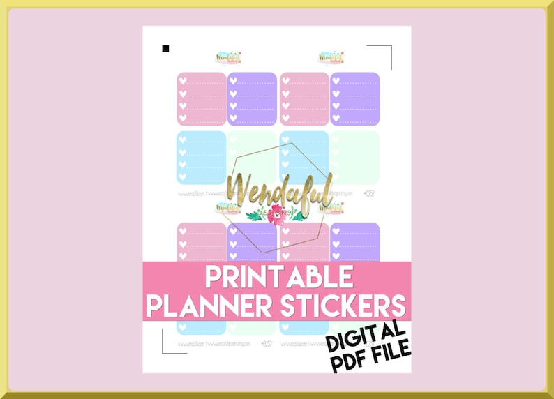 Item 0257 PRINTABLE Horizontal Pastel Heart Checklist with Dashed Lines Box Stickers for Erin Condren Planners image 1