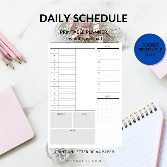 Printable Pocket Size Daily Schedule | Instant Download