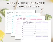 Weekly Menu Planner & Grocery List | 4 Colors