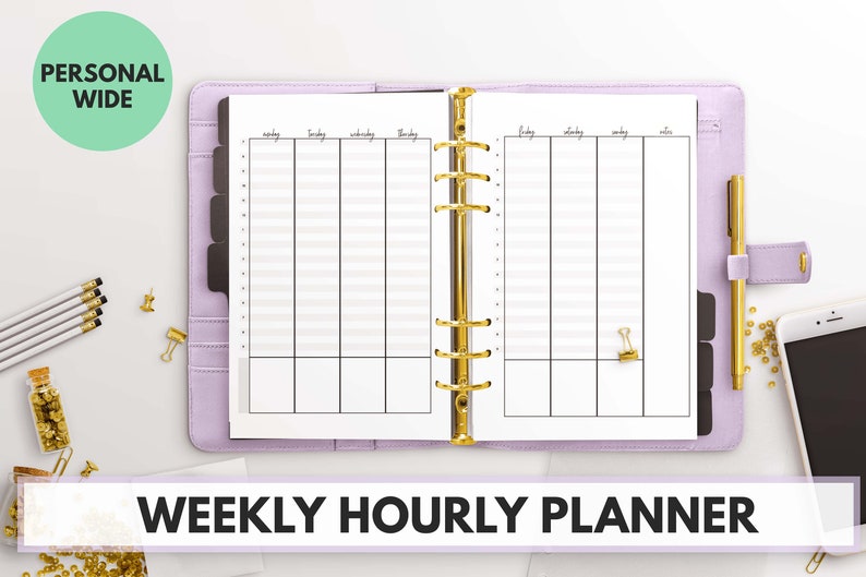 Personal Wide Size Ring Bound Weekly Hourly Planner image 1