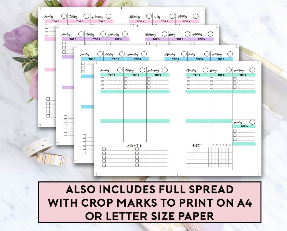 Personal Wide Size Ring Bound - Productive Week on Two Pages Planner - Etsy