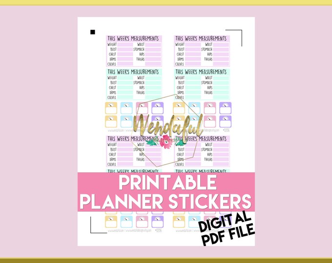 Item #0206 PRINTABLE Fitness Measurement Tracker Stickers Set (perfect for planners)