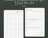 Minimal Monthly on Four Pages Dated 2024-2025 Sunday Start| Pocket Size | Instant Download