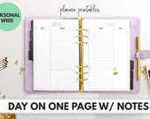 Personal Wide Size Ring Bound - Day On One Page With Notes