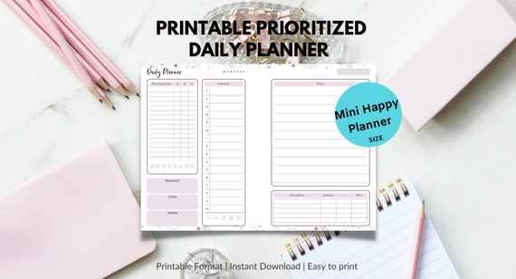 Printable Mini Happy Planner Size Prioritized Daily Planner | Etsy
