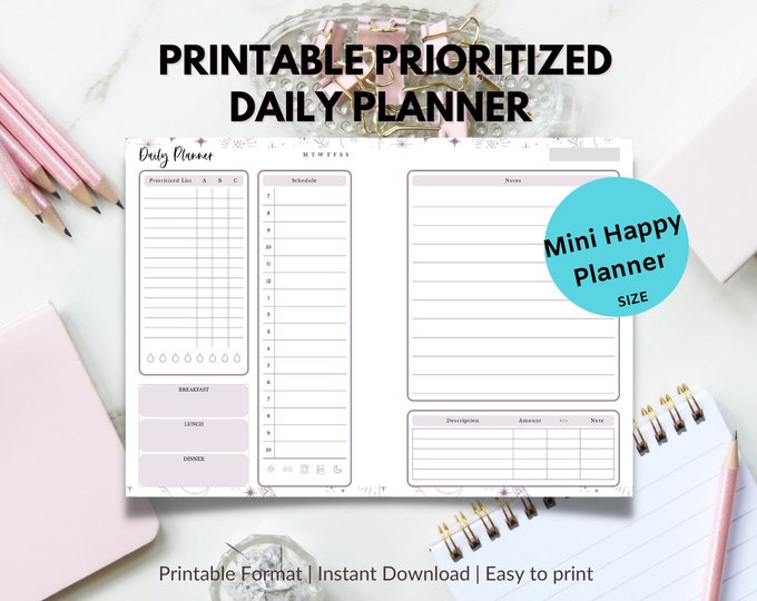 Printable Mini Happy Planner Size Prioritized Daily Planner | Instant Download