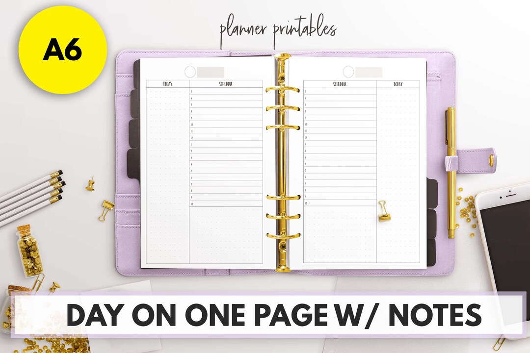 A6 Size Ring Bound - Day on One Page With Notes - Etsy