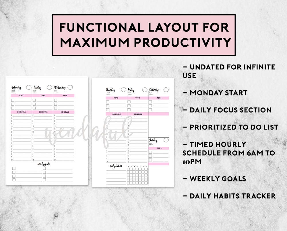 A5 Size Ring Bound - Productive Scheduled Week on Two Pages Planner - Etsy