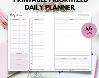 Printable A5 Size Prioritized Daily Planner | Instant Download