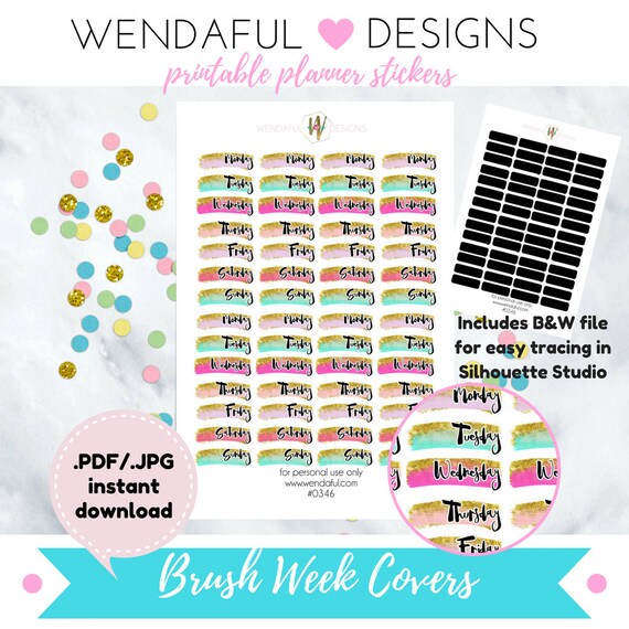 Item #0346 Weekday Brush Date Cover up Stickers Set(perfect for planners)
