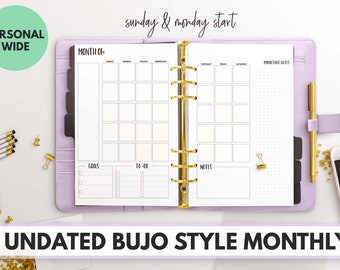 Personal Wide Size Ring Bound - Undated Bujo Style Monthly Planner