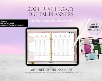 2024 Dated Vertical Luxe Legacy SCHEDULE Digital Planner | GoodNotes, Noteshelf App | 5 Colors Included!