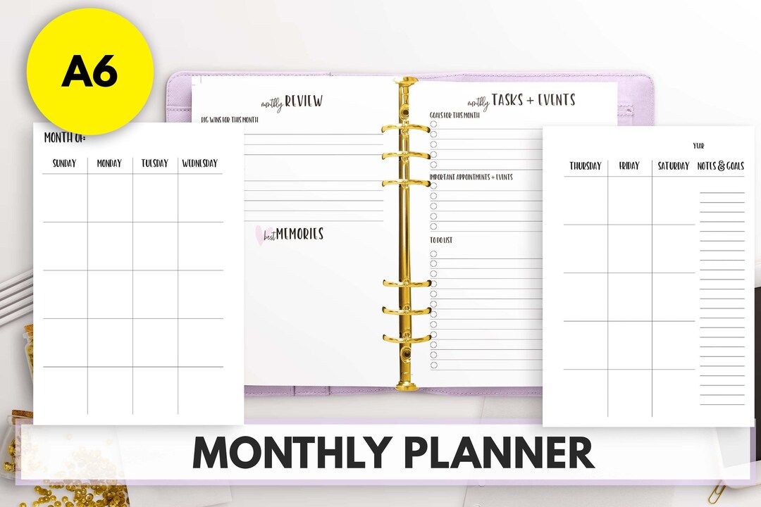 A6 Size Ring Bound - UNDATED Monthly Planner (4 PAGES) V.2 - Etsy