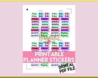 Item #0074 PRINTABLE Large Colorful Script Planner Flags  (perfect for erin condren planners)