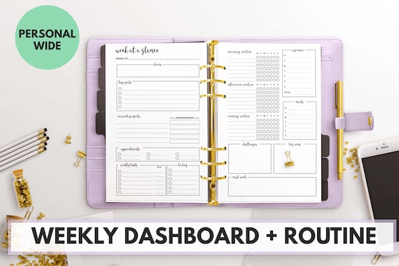 PERSONAL WIDE Size Ring Bound -  Weekly Dashboard + Routine Planner